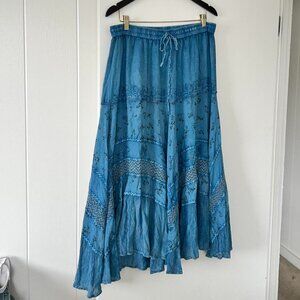 Vintage y2k cowgirl lace blue maxi skirt 🩵 elastic waist & tie